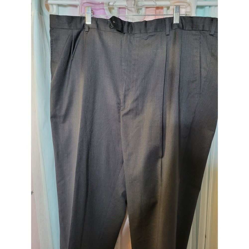 Profilo Mens 48 Pleated Front 100%Wool Dress Pants Charcoal Grey Cuffed Hem 1106